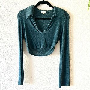 EARTHBOUND Teal Ribbed Long-Sleeve Crop Top